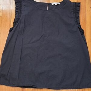 Ann Taylor LOFT Black Sleeveless Top with Ruffle Trim